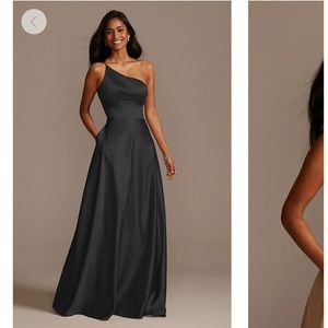 one shoulder satin a-line long bridesmaid dress